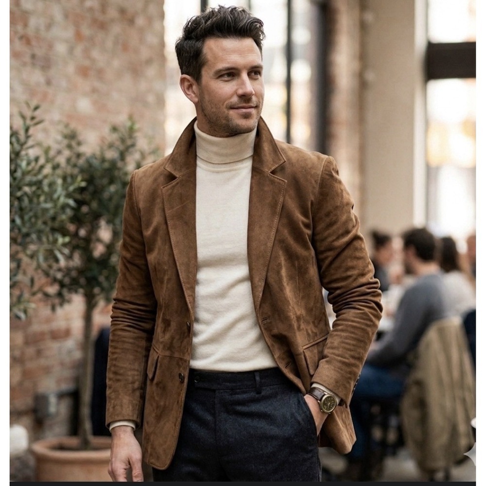 NEW Edwin Leather Blazer Sport Coat Men Sz L Brown Business Dress Casual NWT VTG